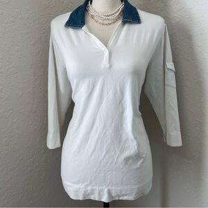 Karen scott denim collared shirt! buttoned V-neck, 3/4 sleeves.
